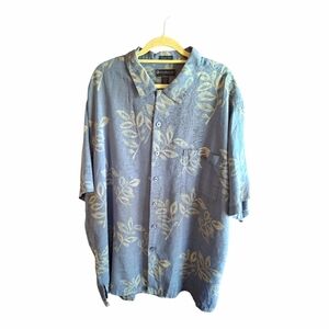 Mens Weekenders Blue Floral Silk Blend Button Down Short Sleeve Shirt US Size XL